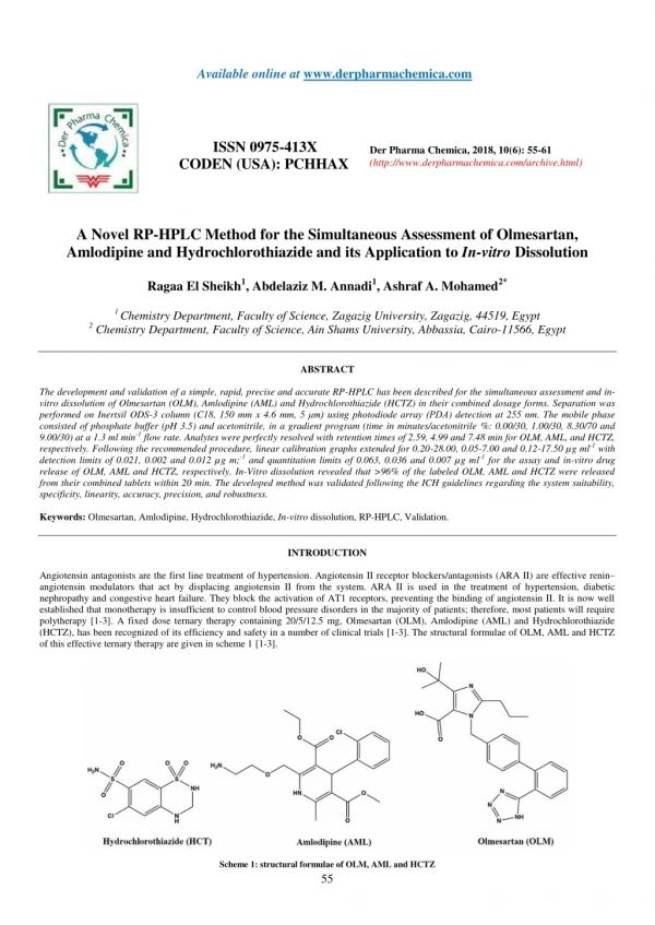 A Novel RP-HPLC Method for the Simultaneous Assessment of Olmesartan, Amlodipine and Hydrochlorothiazide and its Applica