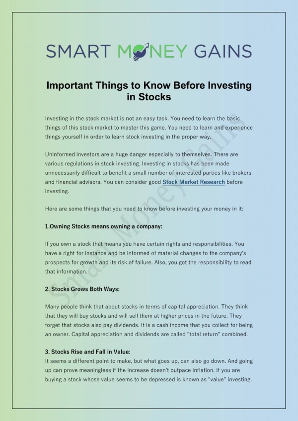 Important Things to Know Before Investing in Stocks