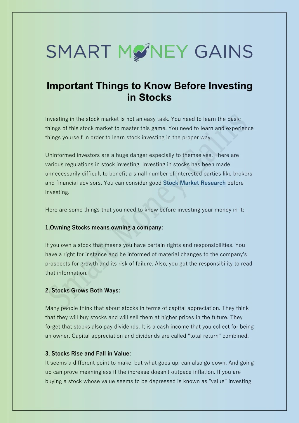 important things to know before investing