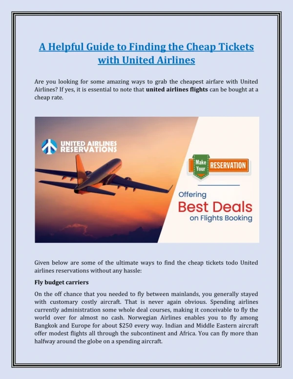 A Helpful Guide to Finding the Cheap Tickets with United Airlines