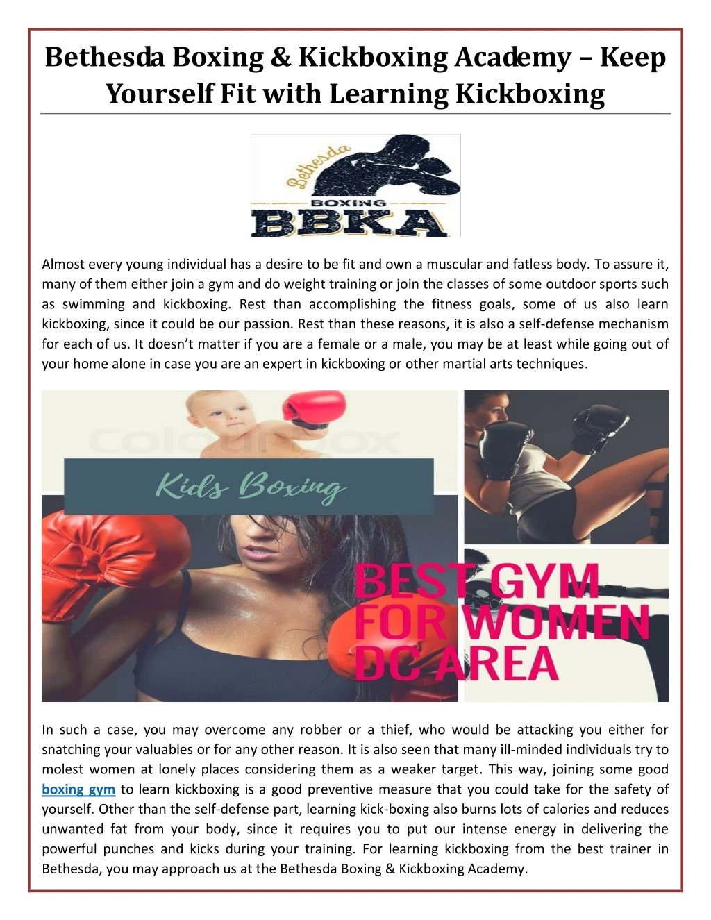 bethesda boxing kickboxing academy keep yourself