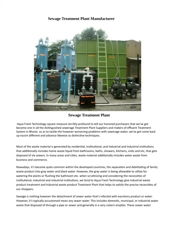 Sewage water Treatment Plant Manufacturer