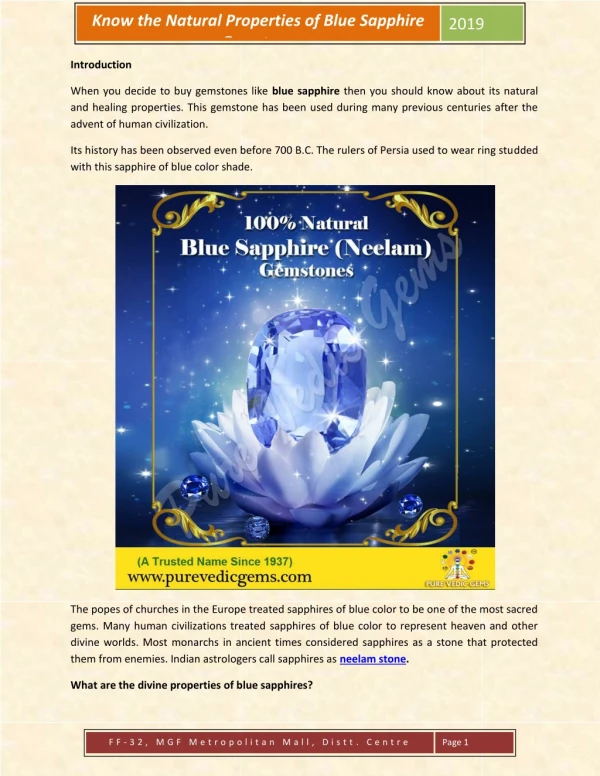 Know the Natural Properties of Blue Sapphire