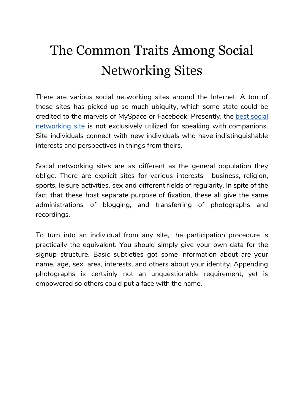 the common traits among social networking sites