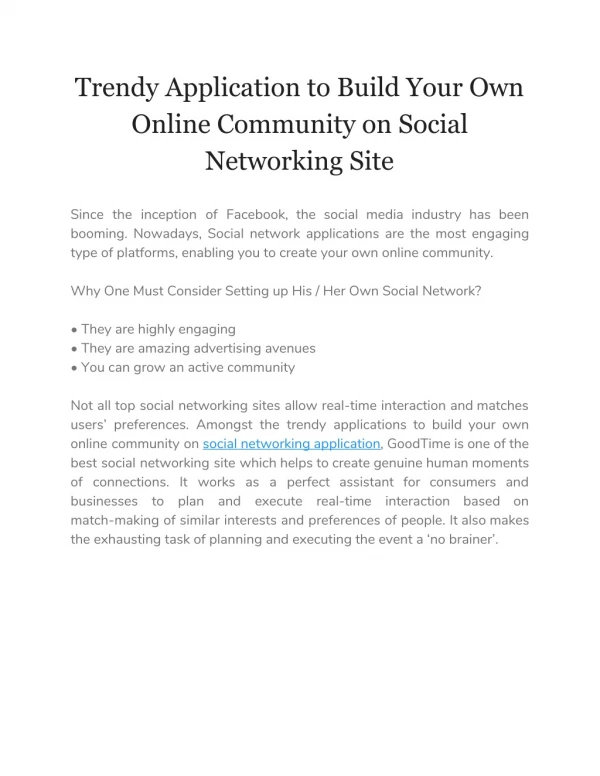 Trendy Application to Build Your Own Online Community on Social Networking Site