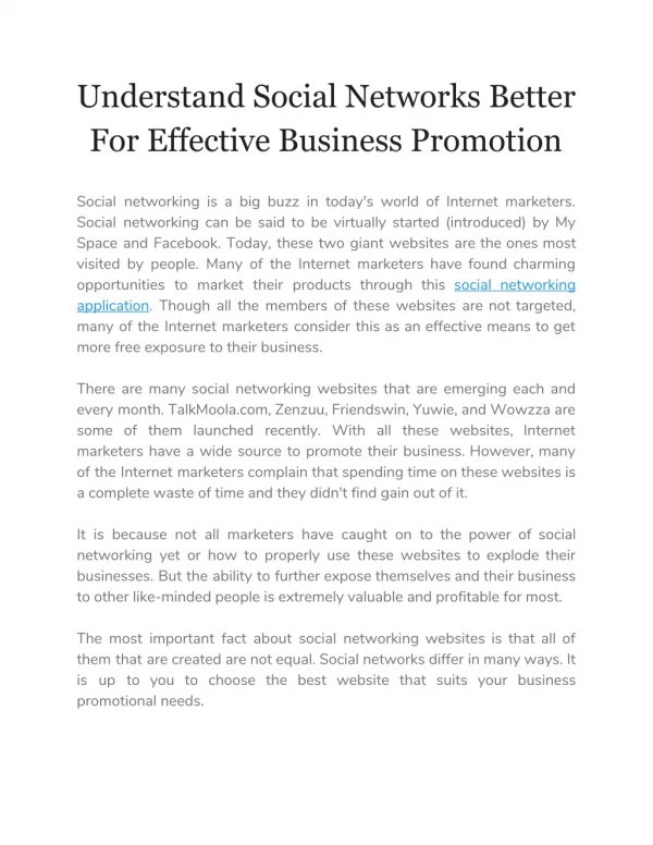 Understand Social Networks Better For Effective Business Promotion