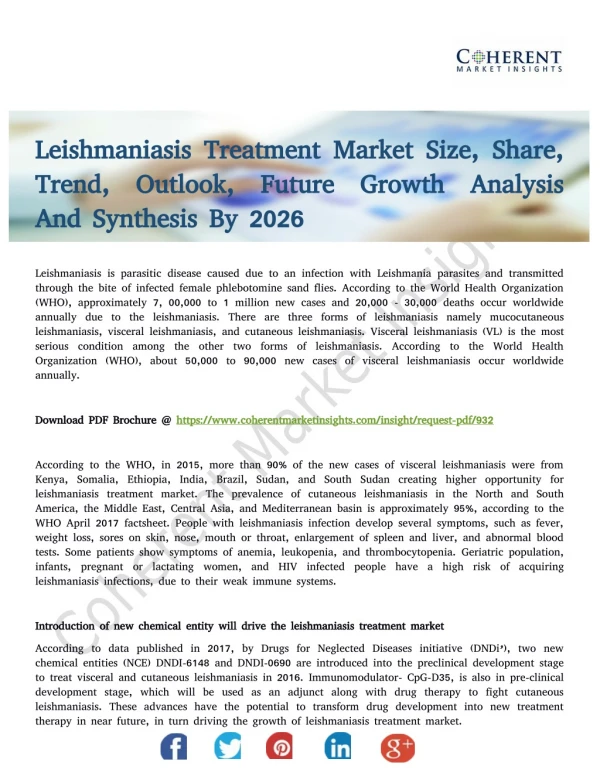 Leishmaniasis Treatment Market Upcoming Trends, Demand and Analysis Till 2026