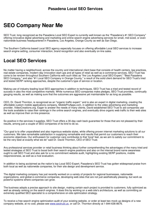 Pasadena Local SEO Company