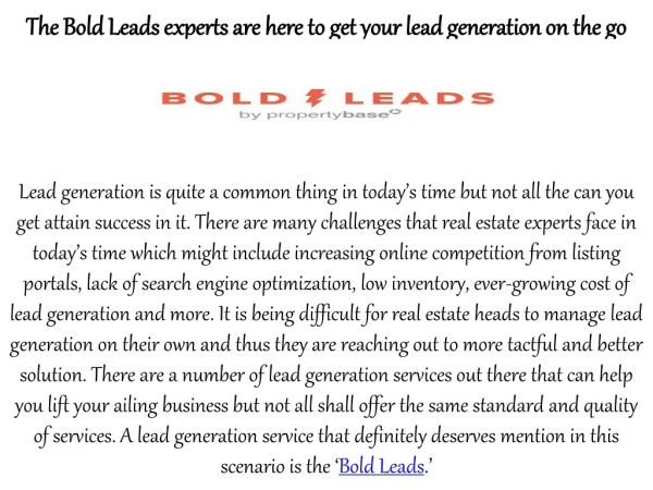 The Bold Leads experts are here to get your lead generation on the go