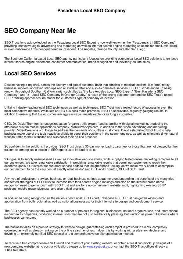 pasadena local seo company