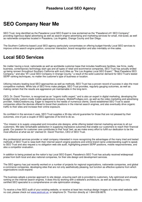 pasadena local seo agency