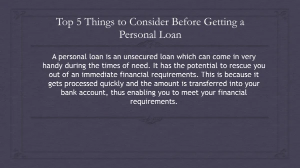 Top 5 Things to Consider Before Getting a Personal Loan