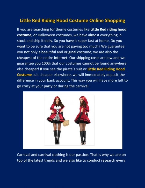 Little Red Riding Hood Costume Online Shopping