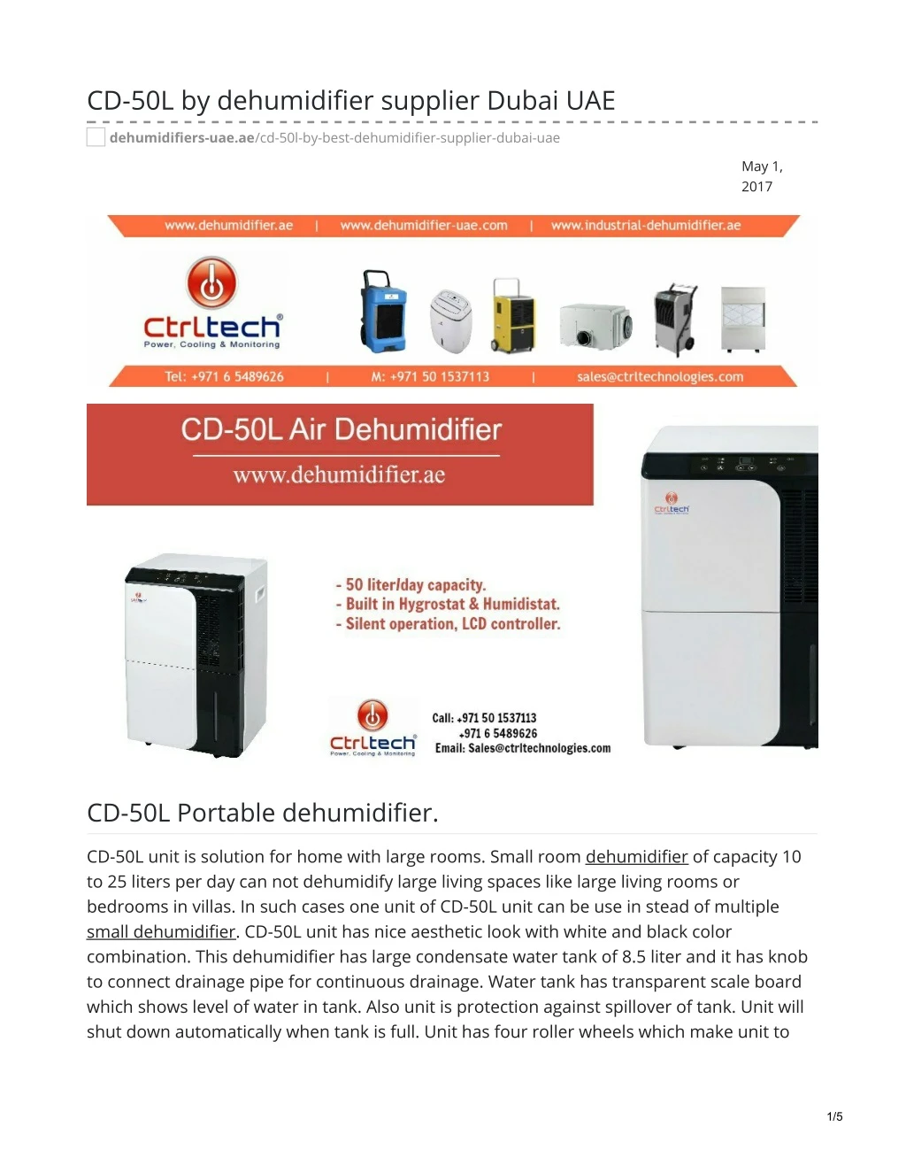 cd 50l by dehumidifier supplier dubai uae