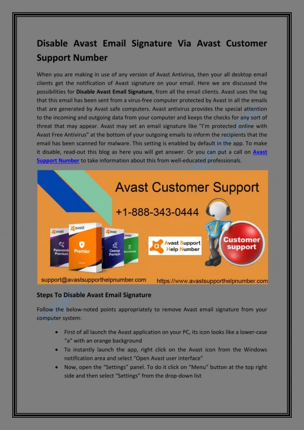 Disable Avast Email Signature Via Avast Customer Support Number