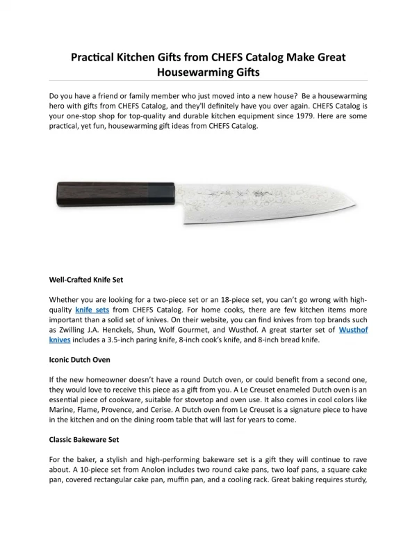 Practical Kitchen Gifts from CHEFS Catalog Make Great Housewarming Gifts