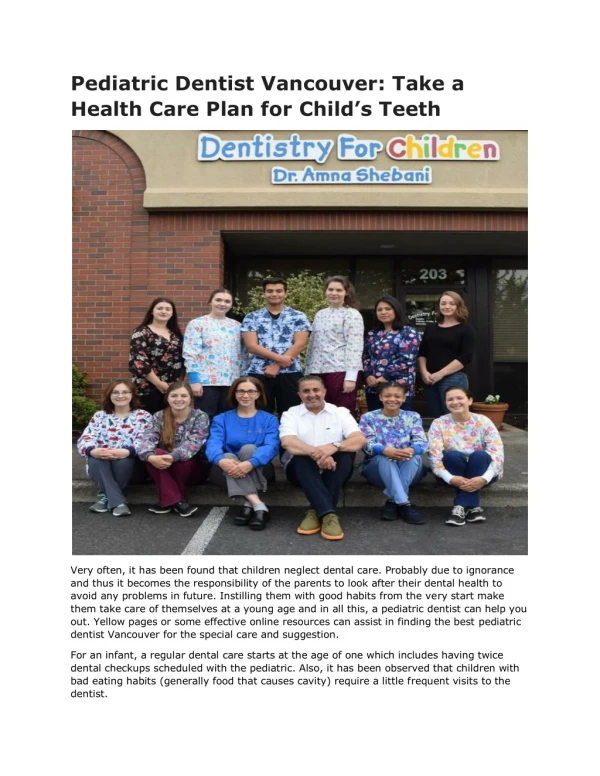 Pediatric dentist vancouver take a health care plan for child’s teeth