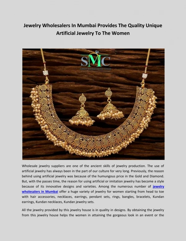 Jewelry Wholesalers In Mumbai Provides The Quality Unique Artificial Jewelry To The Women