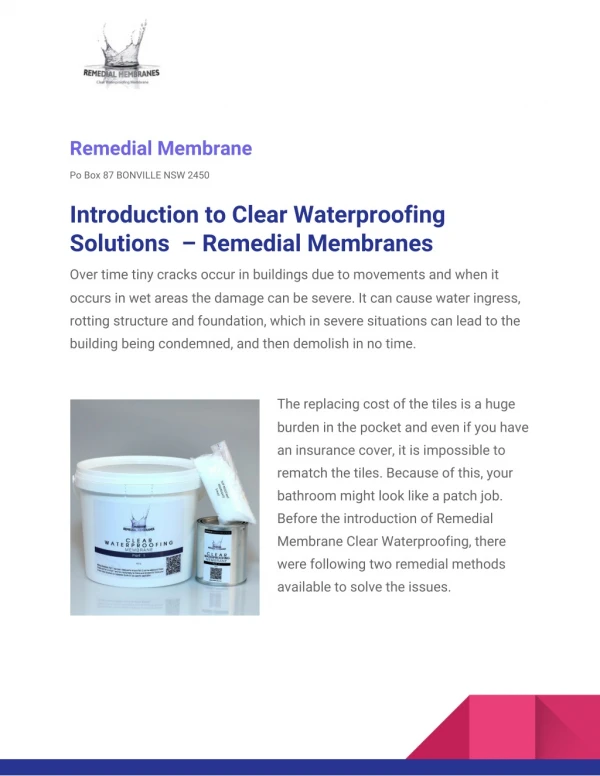 Introduction to Clear Waterproofing Solutions – Remedial Membranes
