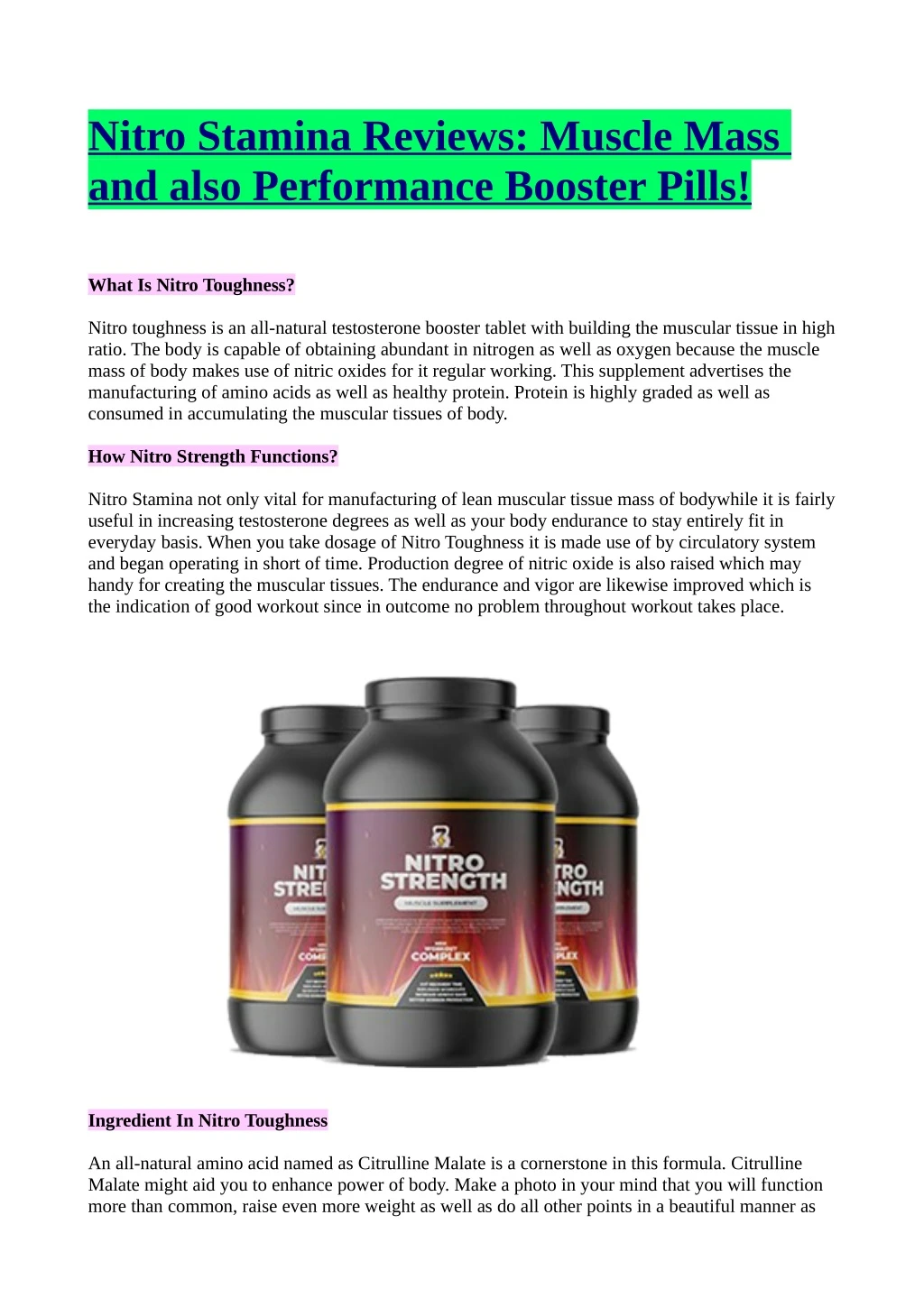 nitro stamina reviews muscle mass and also