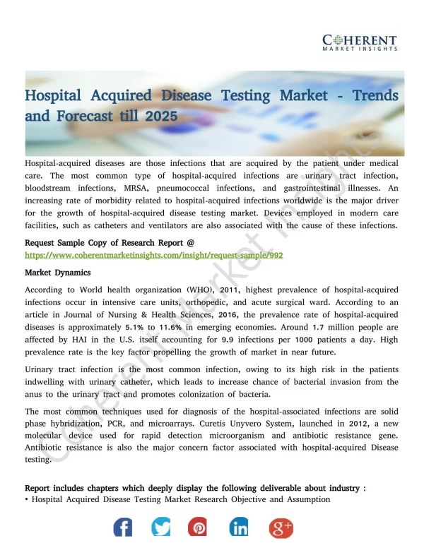 Hospital Acquired Disease Testing Market - Trends and Forecast till 2025