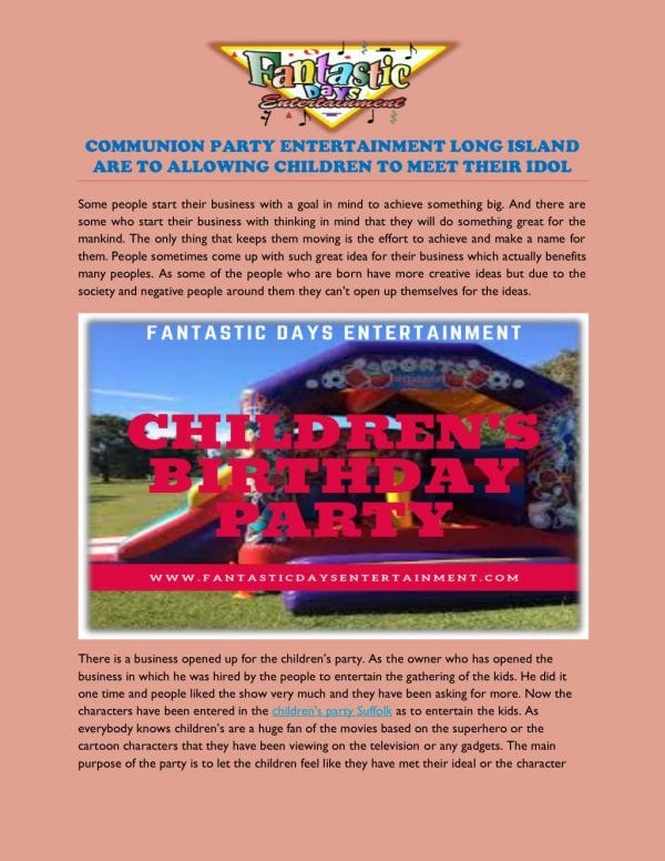 Communion Party Entertainment Long Island Are To Allowing Children to Meet Their Idol