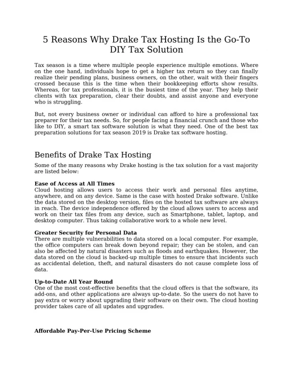 5 Reasons Why Drake Tax Hosting Is the Go-To DIY Tax Solution