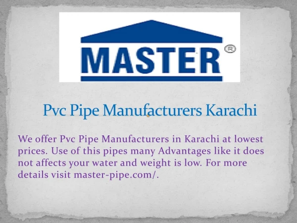 Pvc Pipe Manufacturers Karachi