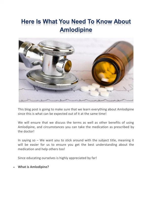 Here Is What You Need To Know About Amlodipine
