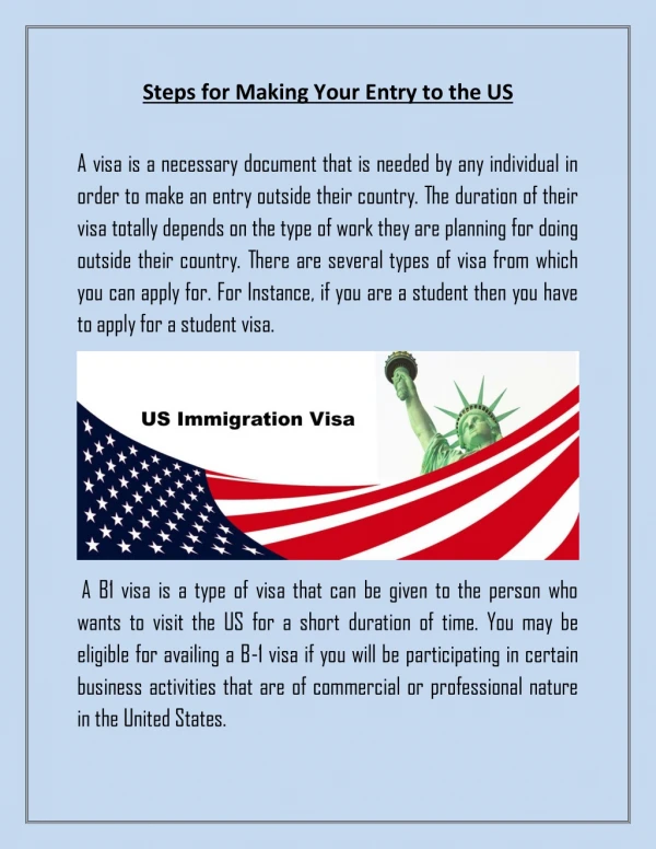 steps for making your entry to the us