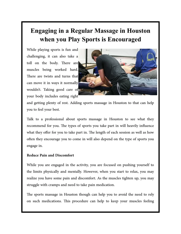 Engaging in a Regular Massage in Houston when you Play Sports is Encouraged