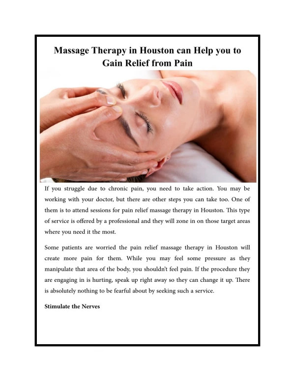 Massage Therapy in Houston can Help you to Gain Relief from Pain