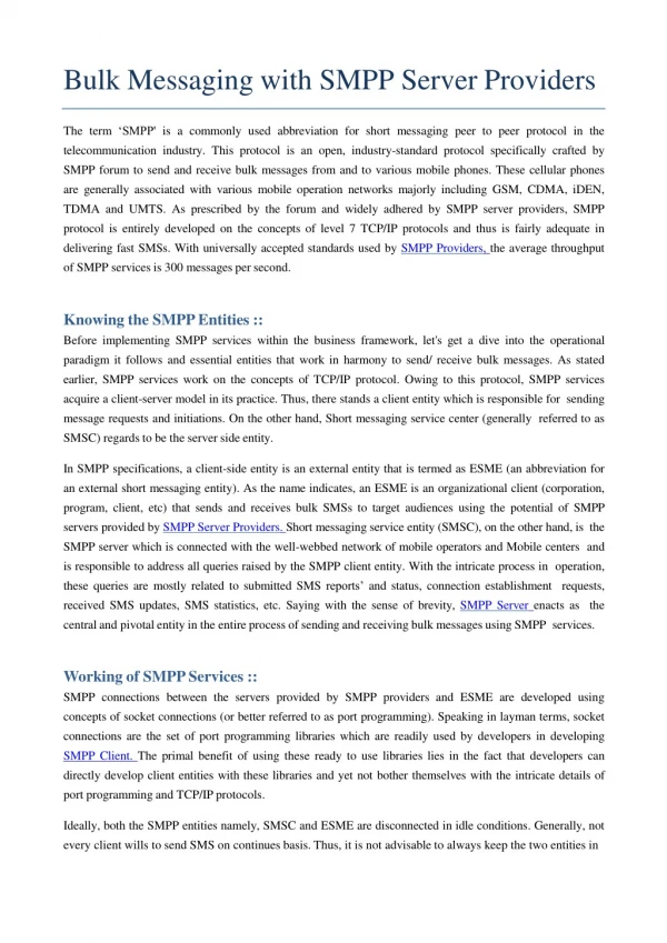 Knowing SMPP entities equipped with SMPP providers