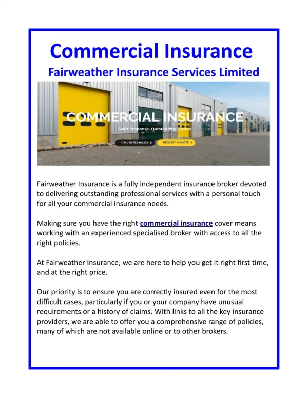 Commercial Insurance Fairweather Insurance Services Limited