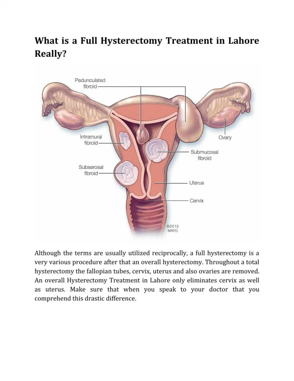 What is a Full Hysterectomy Treatment in Lahore Really?