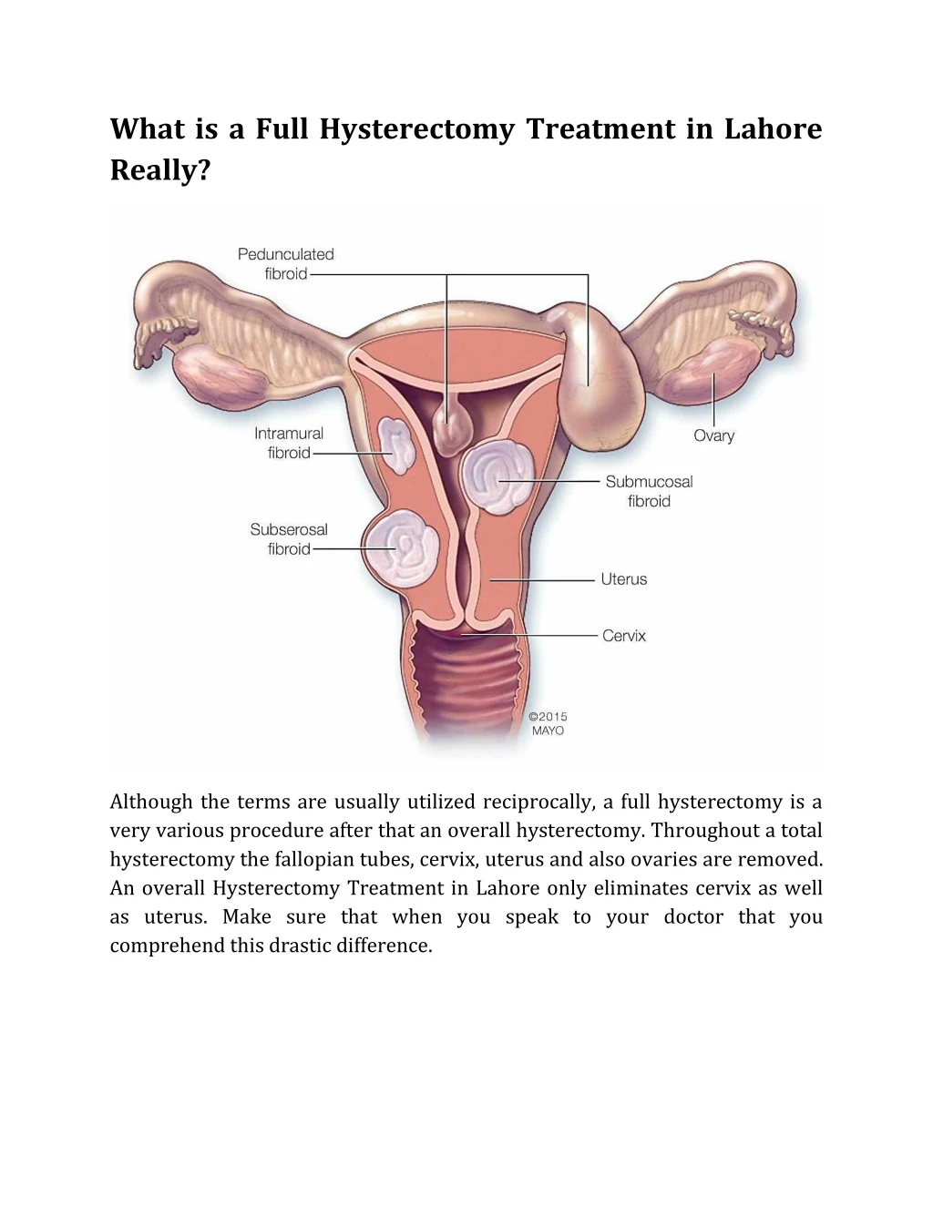 what is a full hysterectomy treatment in lahore