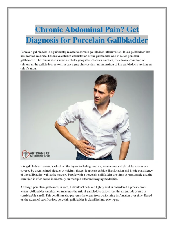 Chronic Abdominal Pain? Get Diagnosis for Porcelain Gallbladder