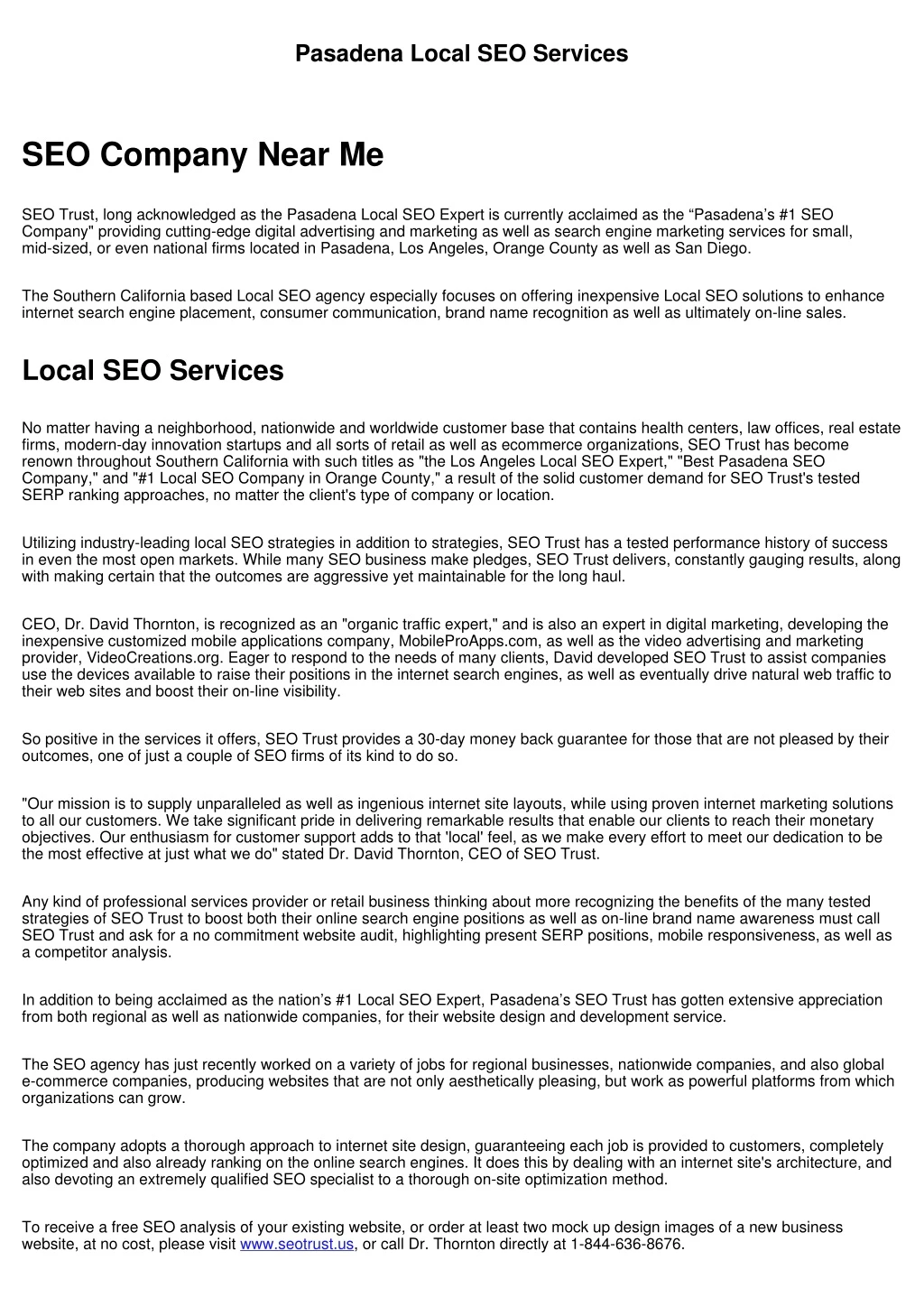 pasadena local seo services