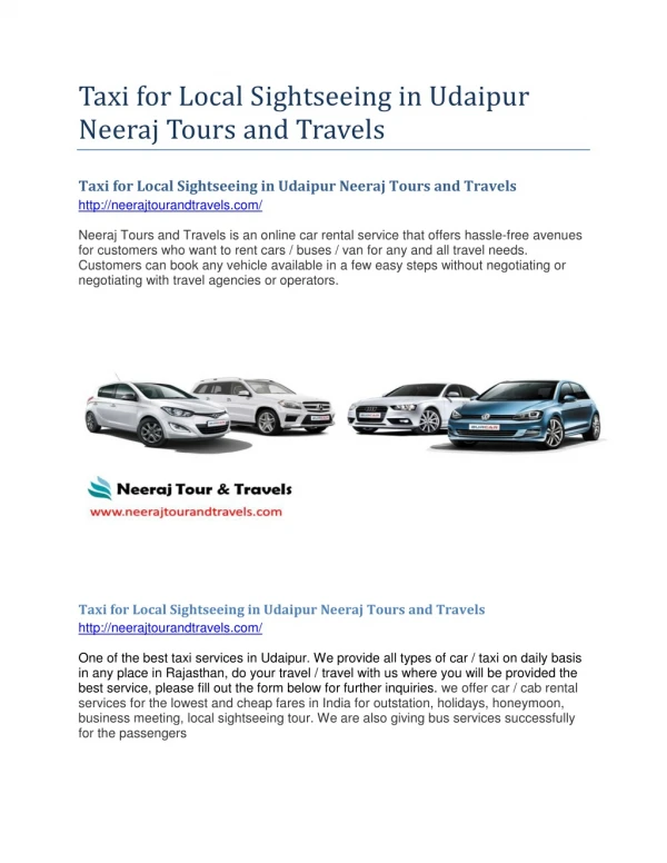 Taxi for Local Sightseeing in Udaipur Neeraj Tours and Travels