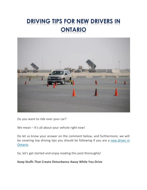 Driving Tips for New Drivers In Ontario