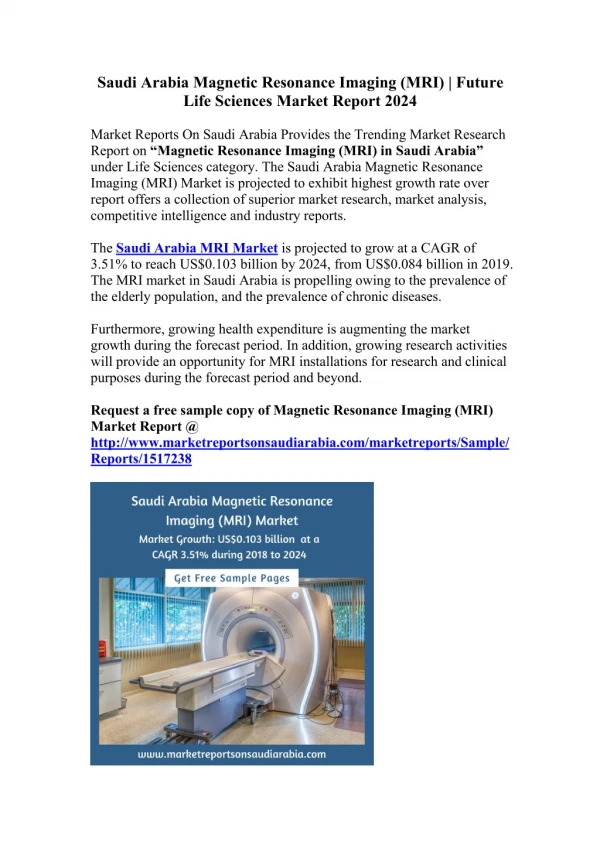 Saudi Arabia Magnetic Resonance Imaging (MRI) | Future Life Sciences Market Report 2024