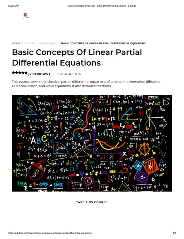 Basic Concepts Of Linear Partial Differential Equations - Edukite