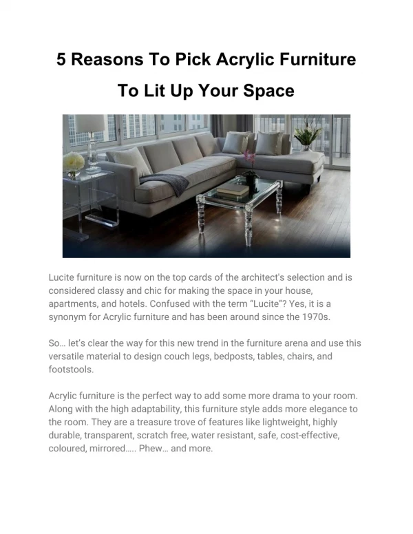 5 Reasons To Pick Acrylic Furniture To Lit Up Your Space