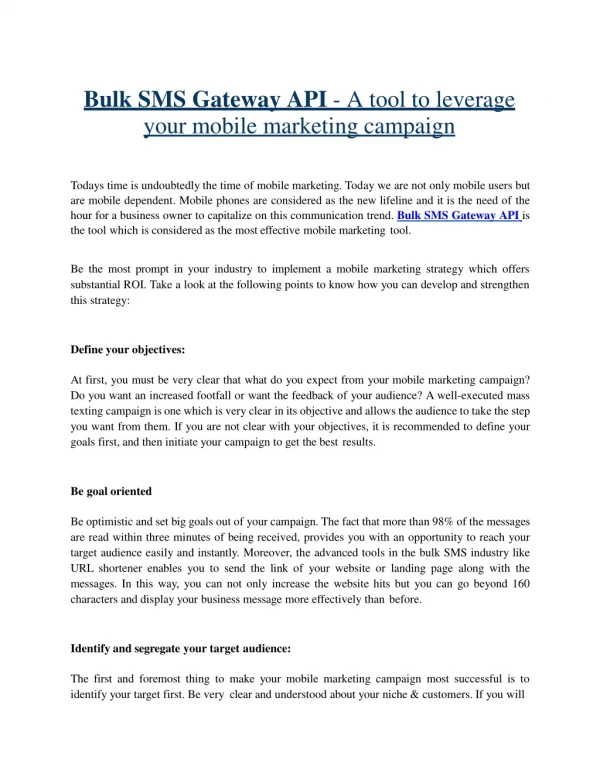 Bulk SMS Gateway API Sharpen your mobile marketing strategy