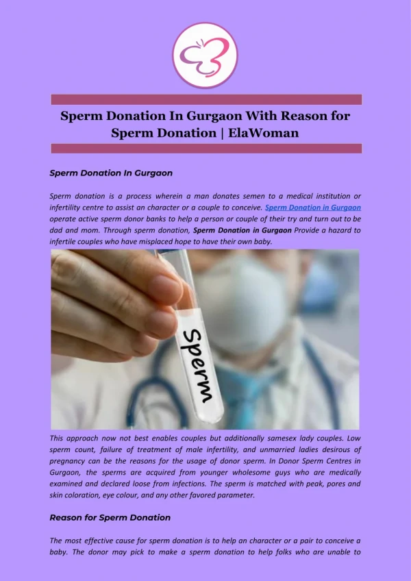 Sperm Donation In Gurgaon With Reason for Sperm Donation | ElaWoman