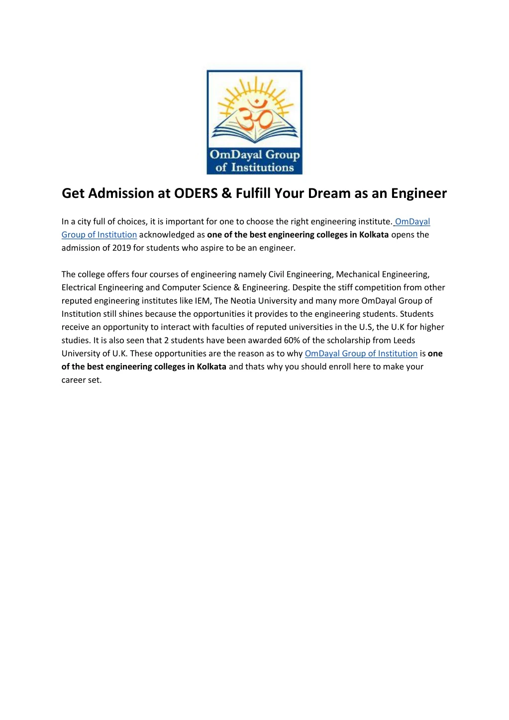 get admission at oders fulfill your dream