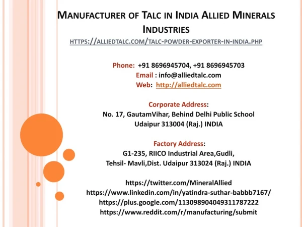 Manufacturer of Talc in India Allied Minerals Industries