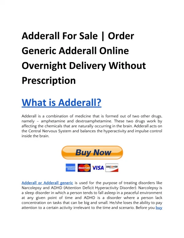 Adderall For Sale | Order Generic Adderall Online Overnight Delivery Without Prescription