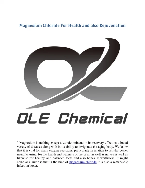 Magnesium Chloride For Health and also Rejuvenation