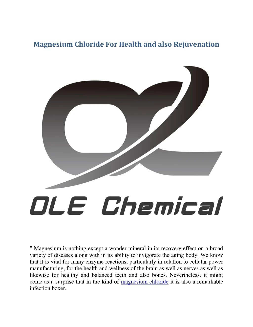 magnesium chloride for health and also